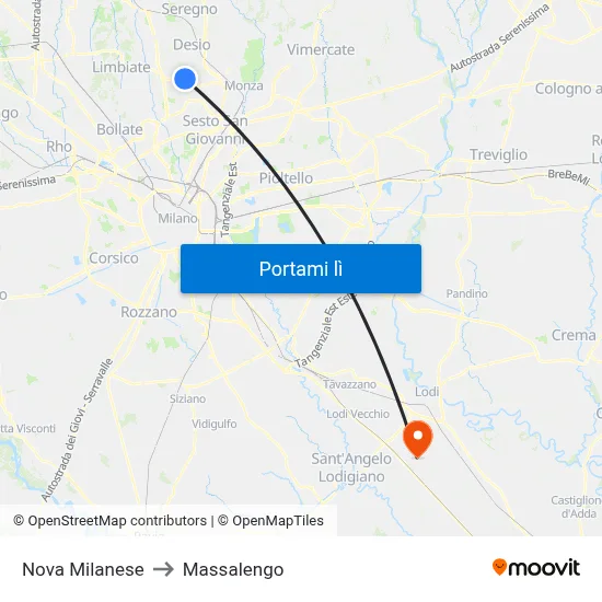 Nova Milanese to Massalengo map