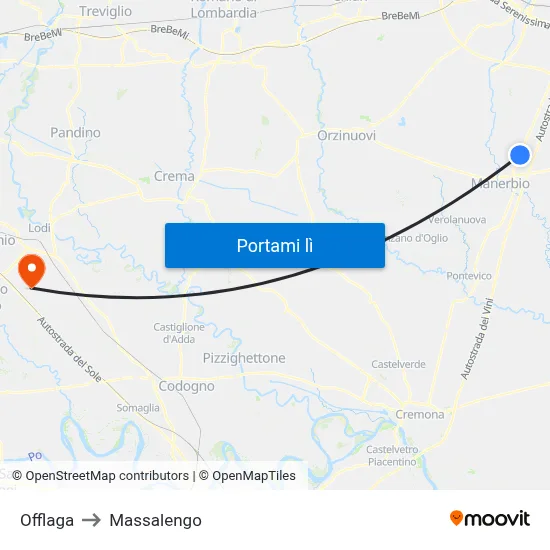 Offlaga to Massalengo map