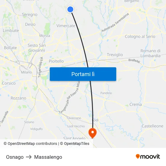 Osnago to Massalengo map