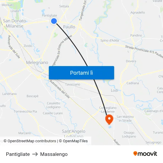 Pantigliate to Massalengo map