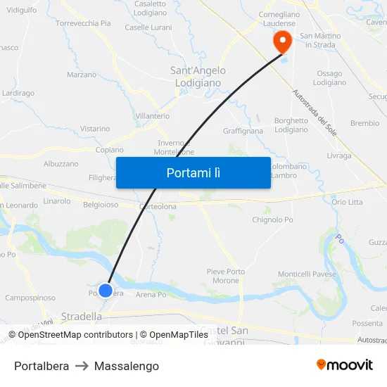 Portalbera to Massalengo map