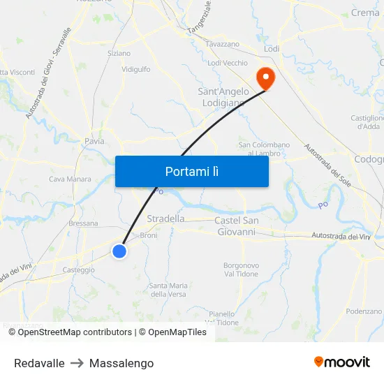 Redavalle to Massalengo map