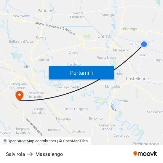 Salvirola to Massalengo map