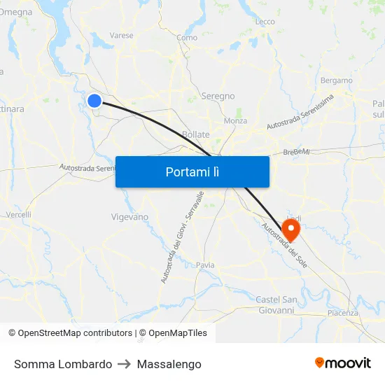 Somma Lombardo to Massalengo map