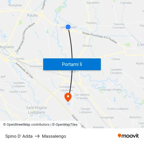 Spino D' Adda to Massalengo map