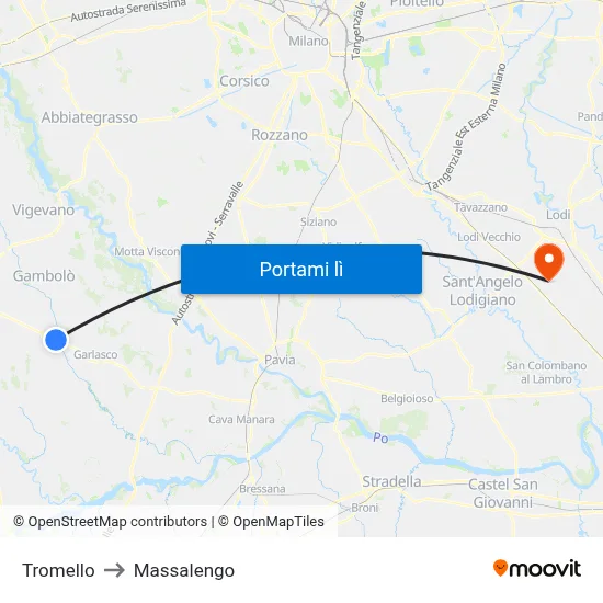 Tromello to Massalengo map