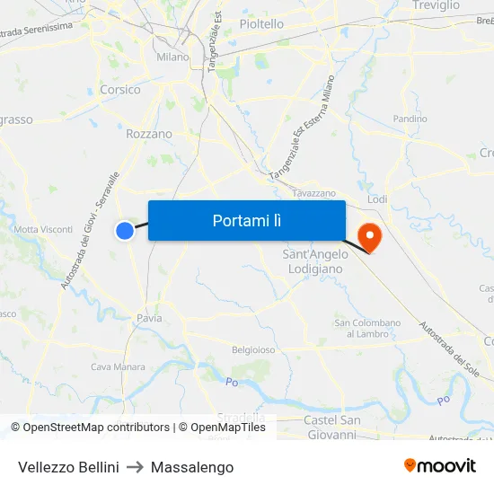 Vellezzo Bellini to Massalengo map