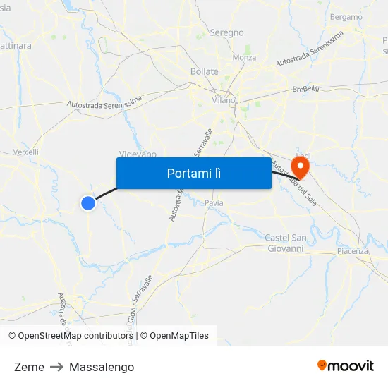 Zeme to Massalengo map