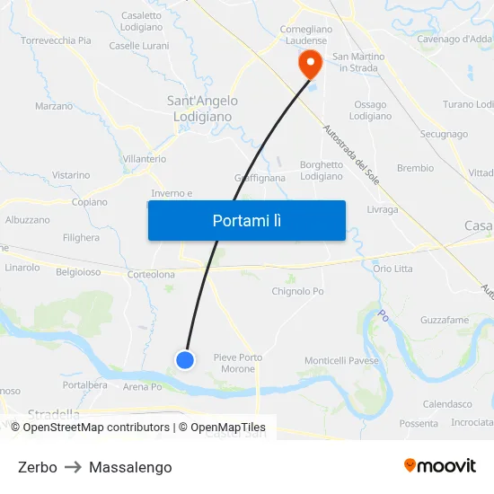 Zerbo to Massalengo map