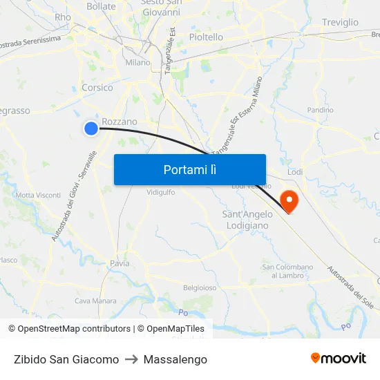 Zibido San Giacomo to Massalengo map