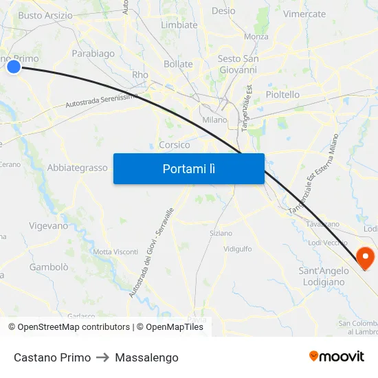 Castano Primo to Massalengo map