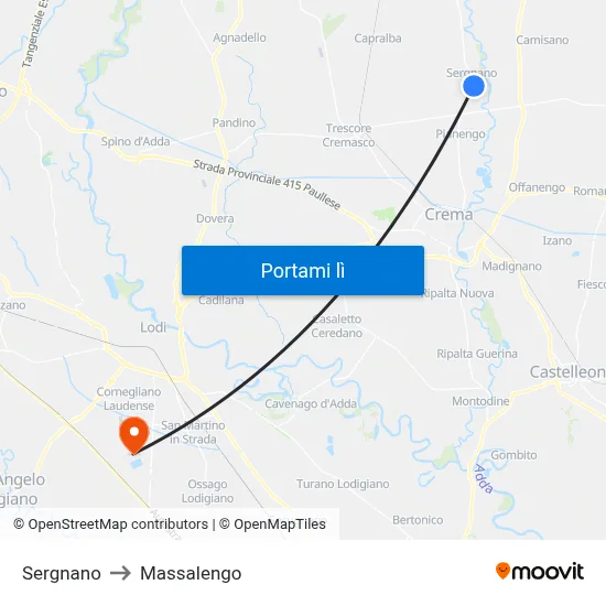 Sergnano to Massalengo map