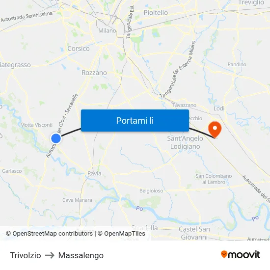 Trivolzio to Massalengo map