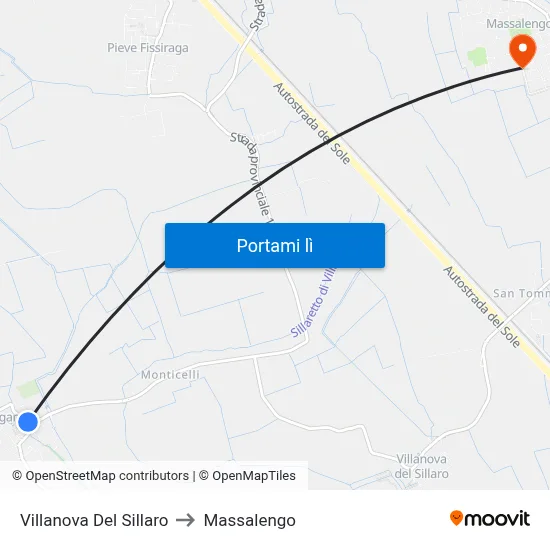 Villanova Del Sillaro to Massalengo map