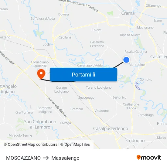 MOSCAZZANO to Massalengo map