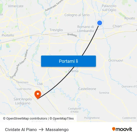 Cividate Al Piano to Massalengo map