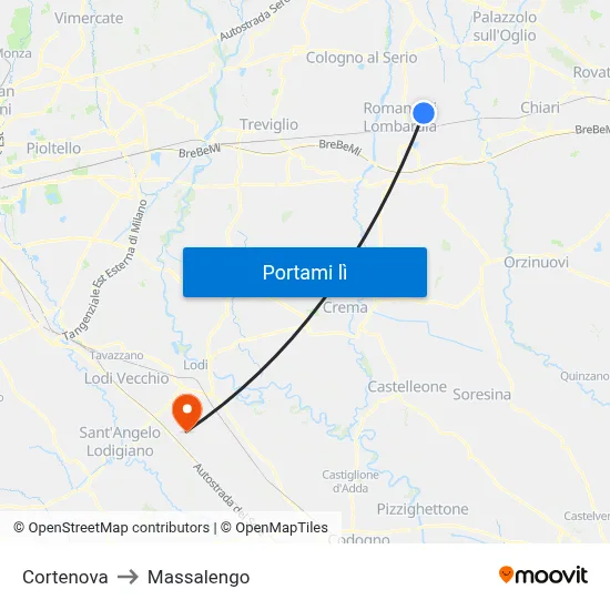 Cortenova to Massalengo map
