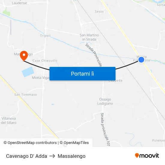 Cavenago D' Adda to Massalengo map