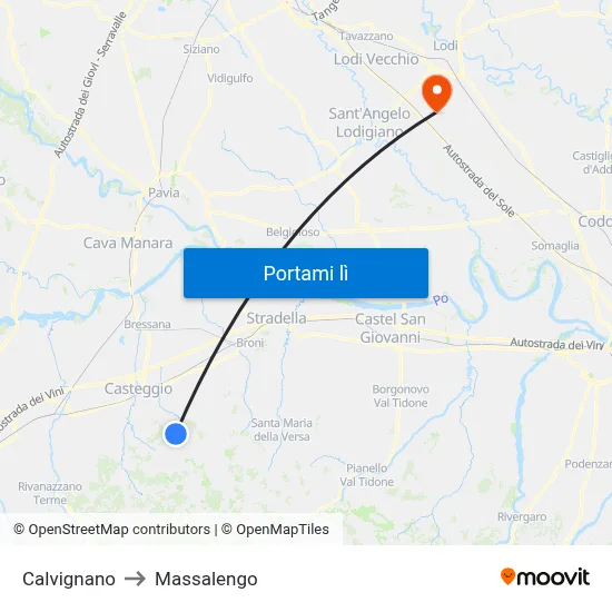 Calvignano to Massalengo map