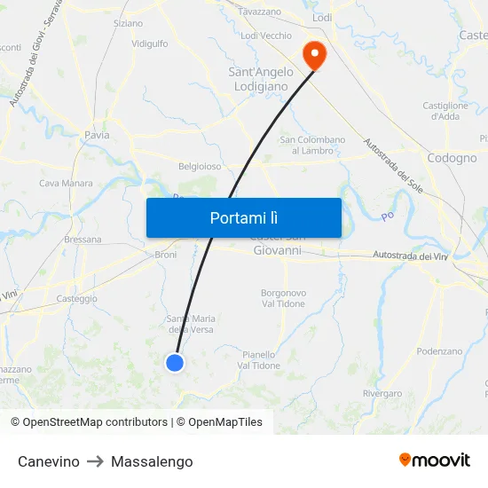 Canevino to Massalengo map