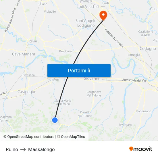 Ruino to Massalengo map