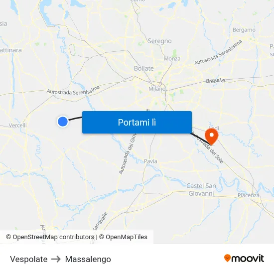 Vespolate to Massalengo map