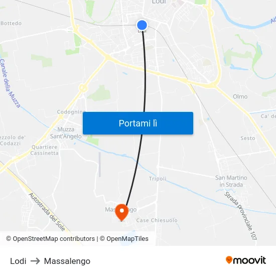 Lodi to Massalengo map