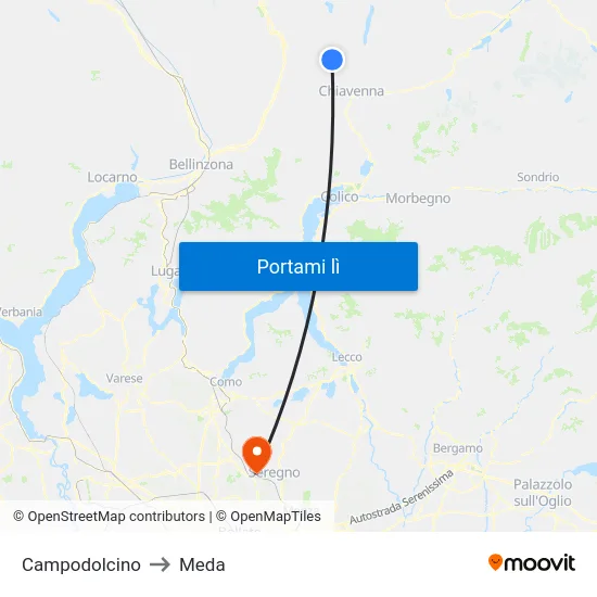 Campodolcino to Meda map