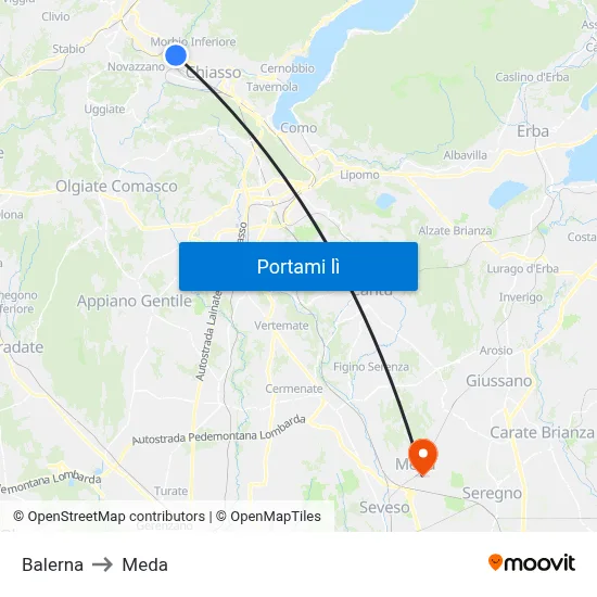 Balerna to Meda map