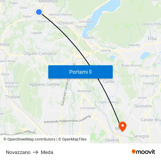 Novazzano to Meda map
