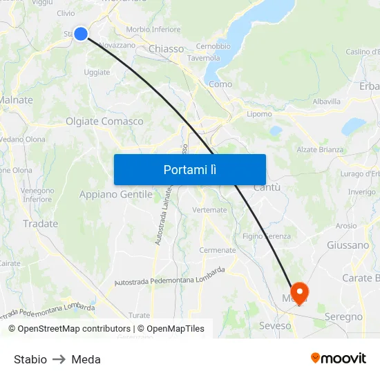 Stabio to Meda map