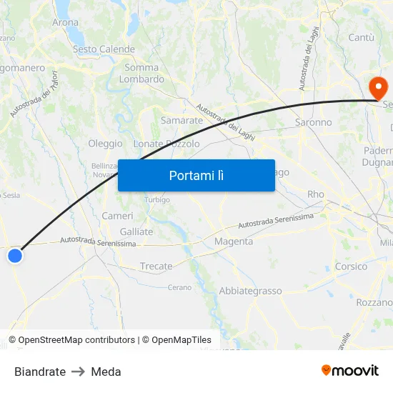Biandrate to Meda map