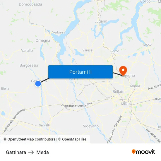 Gattinara to Meda map