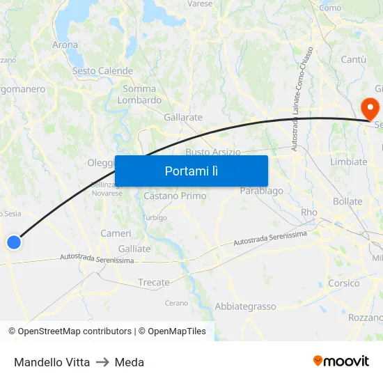 Mandello Vitta to Meda map
