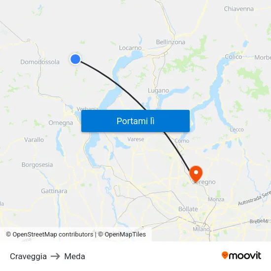 Craveggia to Meda map