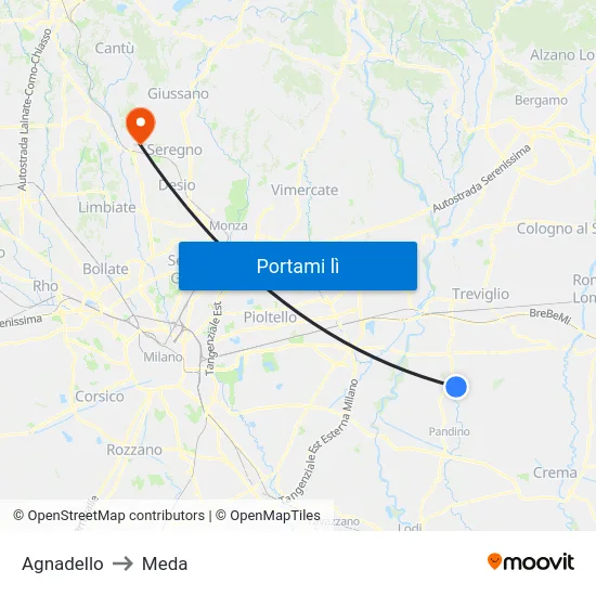 Agnadello to Meda map