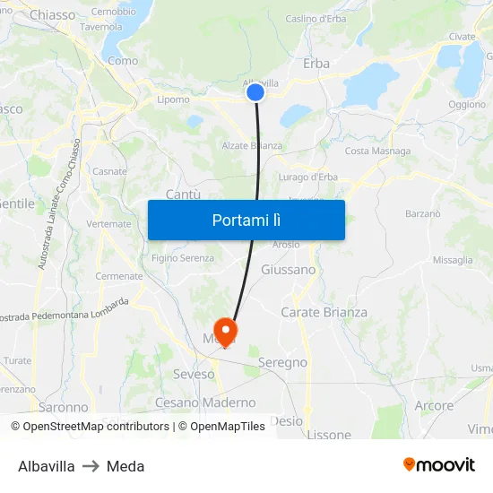Albavilla to Meda map