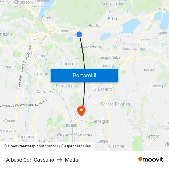 Albese Con Cassano to Meda map