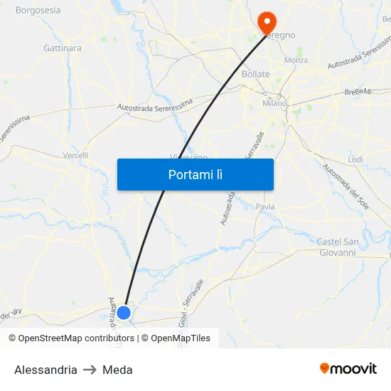 Alessandria to Meda map