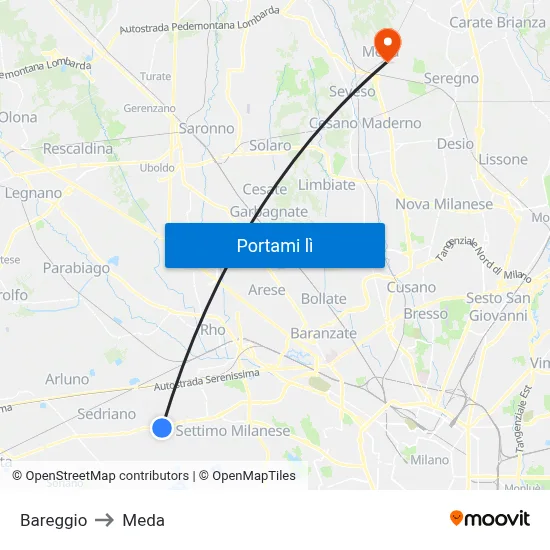 Bareggio to Meda map