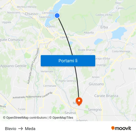 Blevio to Meda map
