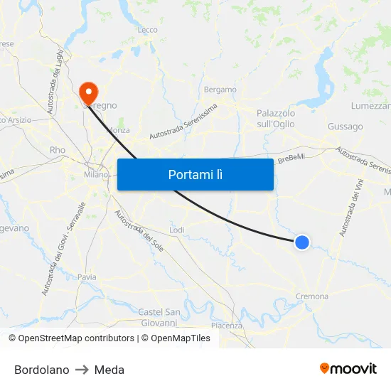 Bordolano to Meda map