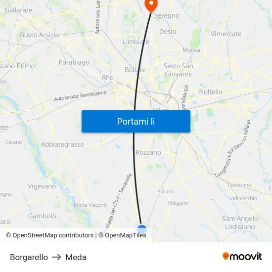 Borgarello to Meda map