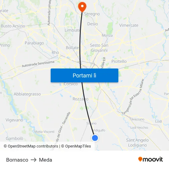 Bornasco to Meda map