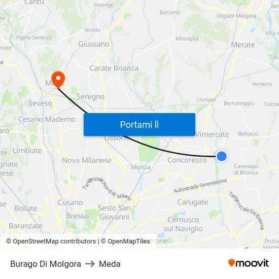 Burago Di Molgora to Meda map