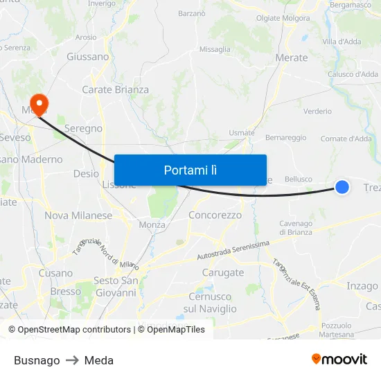 Busnago to Meda map
