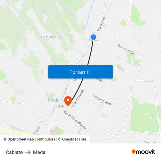 Cabiate to Meda map