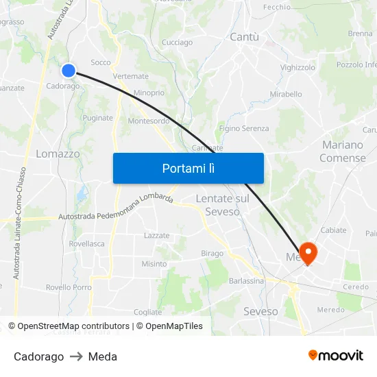 Cadorago to Meda map