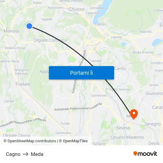Cagno to Meda map