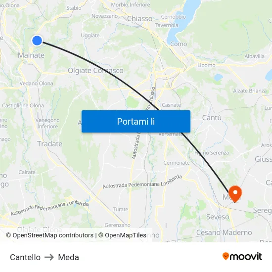 Cantello to Meda map